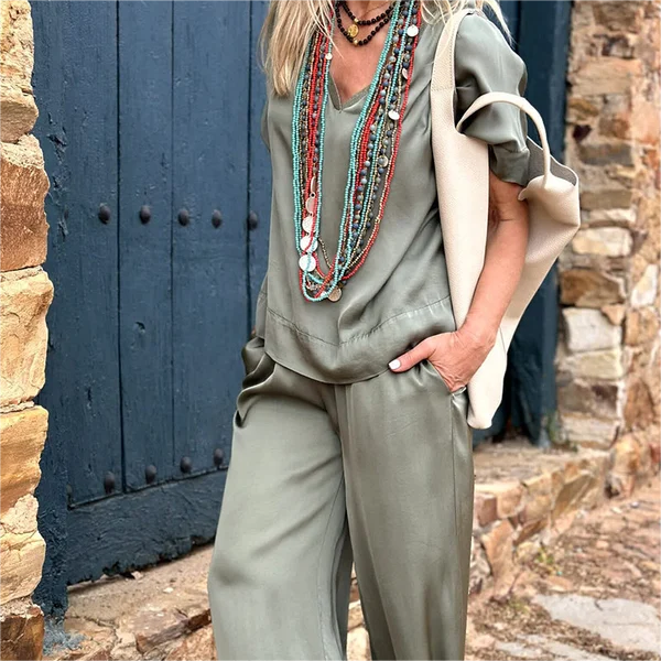 💝 Top s krátkým rukávem a širokými nohavicemi, 2dílná sada✨