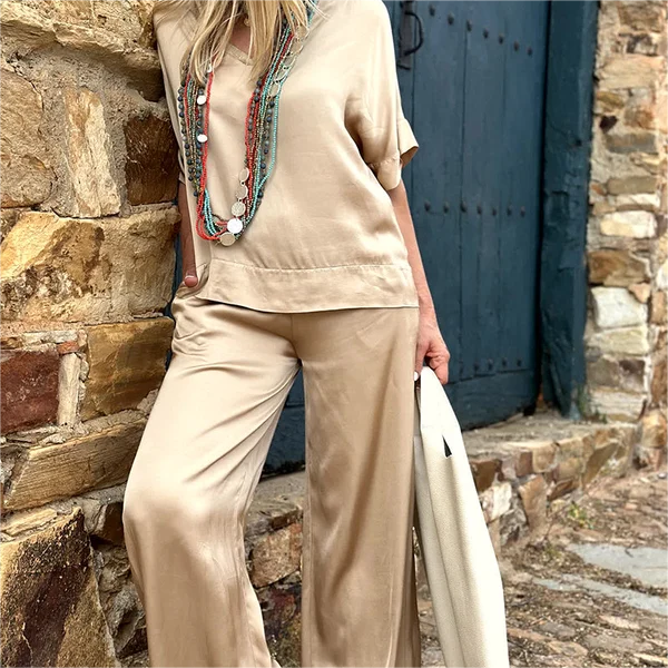 💝 Top s krátkým rukávem a širokými nohavicemi, 2dílná sada✨