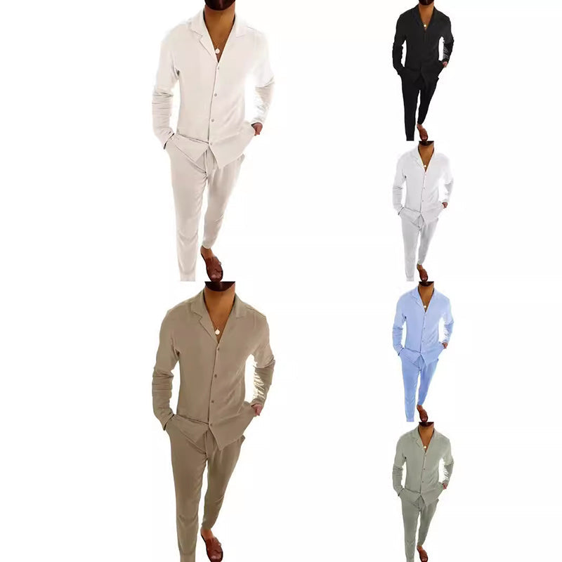 🌴Pánská minimalistická dvoudílná ležérní souprava z bavlny a lnu