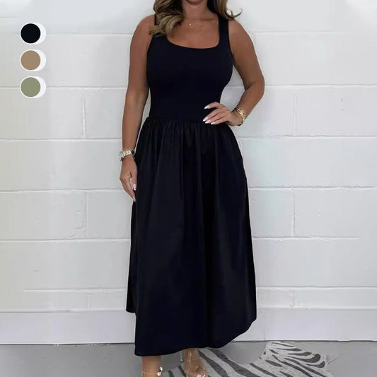 🌷 Módní šaty bez rukávů do A se čtvercovým výstřihem