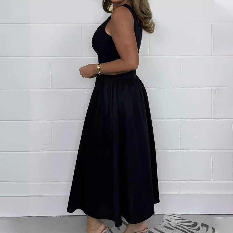 🌷 Módní šaty bez rukávů do A se čtvercovým výstřihem