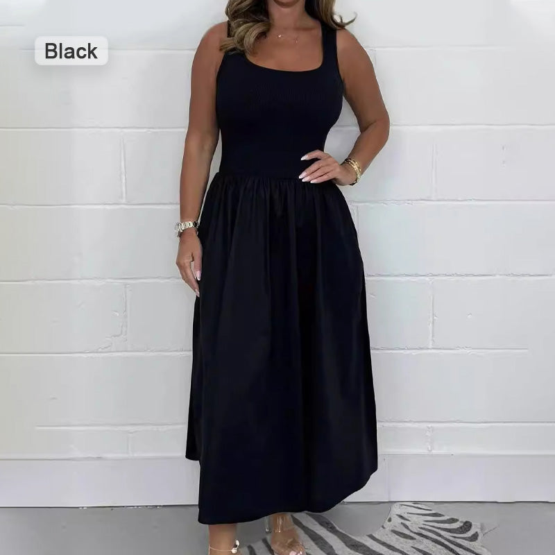 🌷 Módní šaty bez rukávů do A se čtvercovým výstřihem