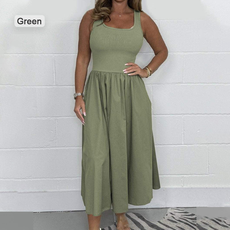 🌷 Módní šaty bez rukávů do A se čtvercovým výstřihem