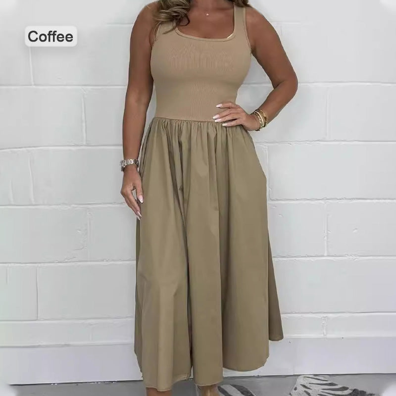 🌷 Módní šaty bez rukávů do A se čtvercovým výstřihem