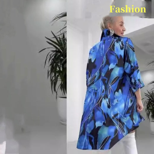 🌟Módní košilové šaty s klopovým límečkem a potiskem výstřihu do V