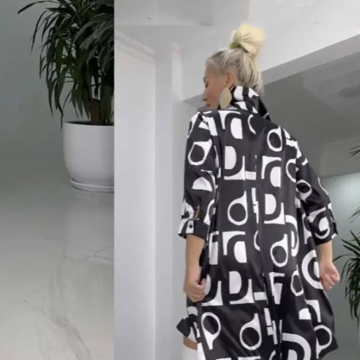 🌟Módní košilové šaty s klopovým límečkem a potiskem výstřihu do V