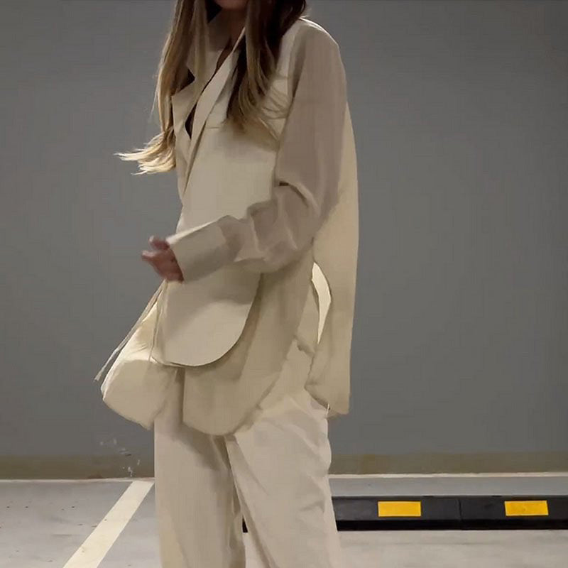 【✨Elegantní a intelektuální】👗Módní patchwork nepravidelné šněrovací košile a kalhoty, dvoudílná sada