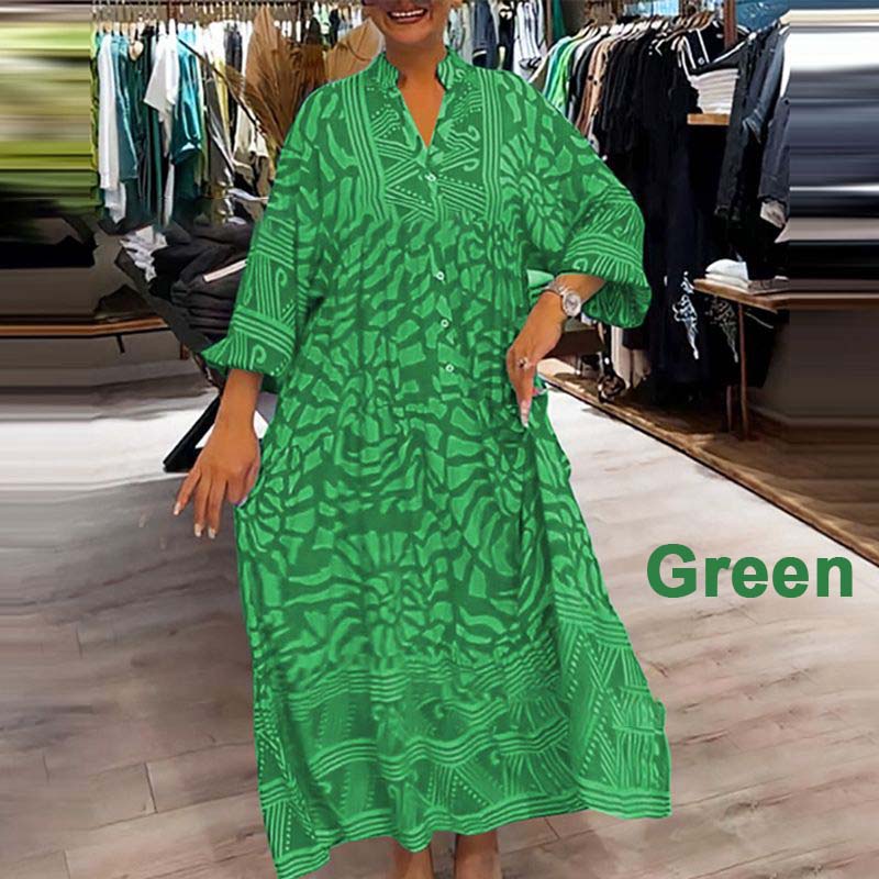 Dámské volné šaty s potiskem a výstřihem do V