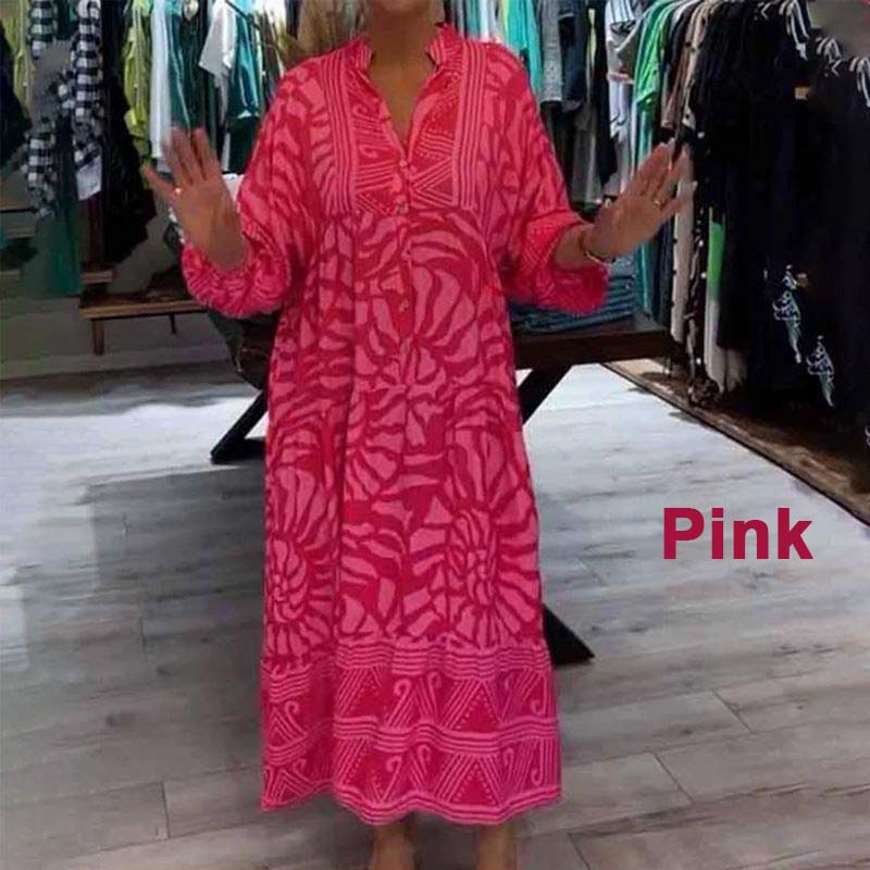 Dámské volné šaty s potiskem a výstřihem do V