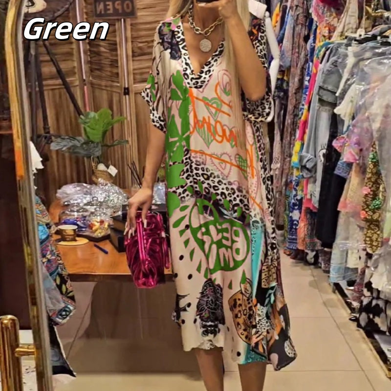 Dámské šaty s krátkým rukávem a hlubokým výstřihem do V