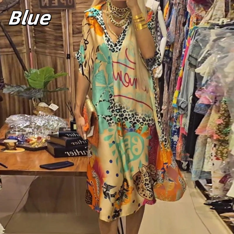 Dámské šaty s krátkým rukávem a hlubokým výstřihem do V