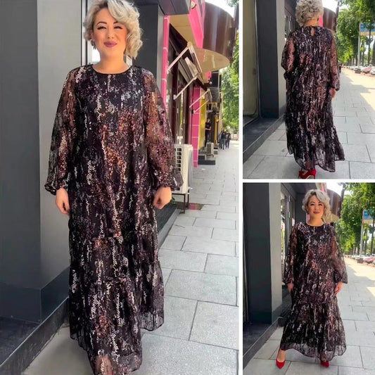 Dámské elegantní šifonové maxi šaty s dlouhým rukávem