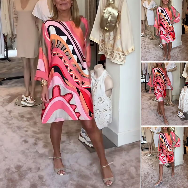 Módní šaty s dlouhým rukávem a potiskem