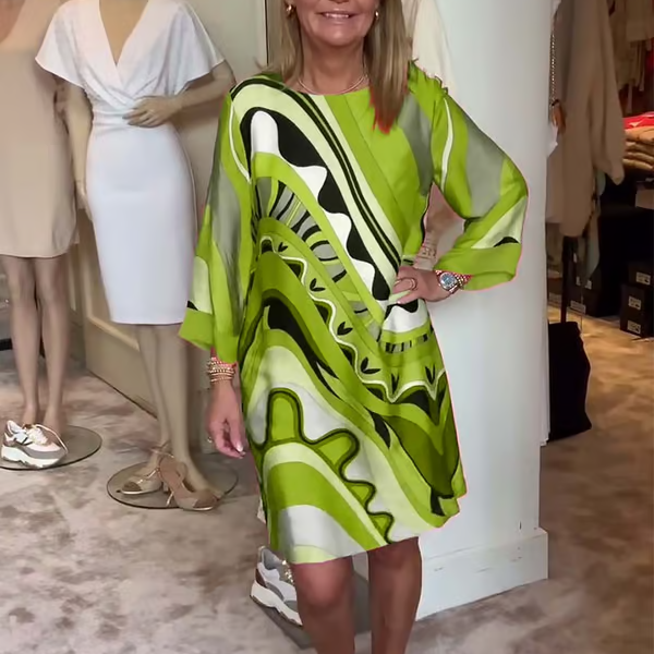 Módní šaty s dlouhým rukávem a potiskem