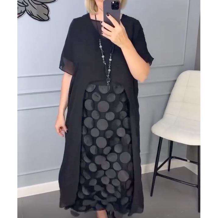 Dámské elegantní černé šaty s výstřihem do V a nepravidelným sakem - dvoudílná sada