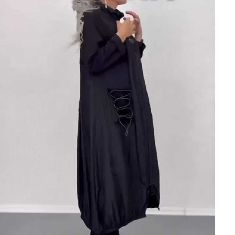 Šaty s dlouhým rukávem s výstřihem do V a stahovací šňůrkou👗