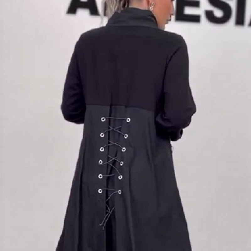 Šaty s dlouhým rukávem s výstřihem do V a stahovací šňůrkou👗