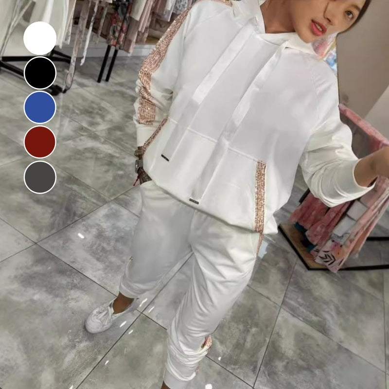 🌷Novinky podzimu✨Dámský dvoudílný top a kalhoty s kapucí se stahovací šňůrkou