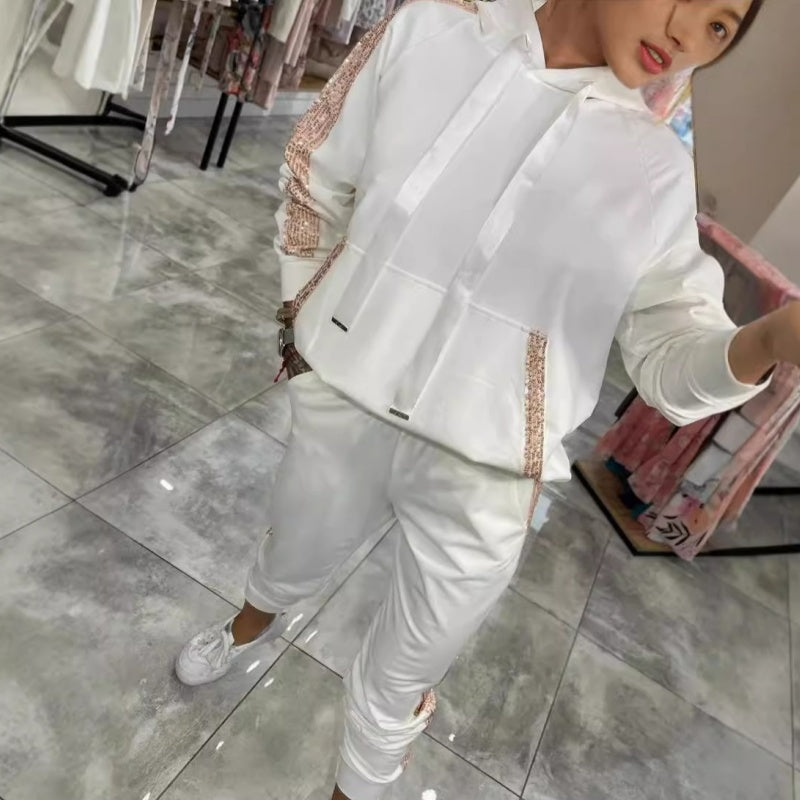 🌷Novinky podzimu✨Dámský dvoudílný top a kalhoty s kapucí se stahovací šňůrkou