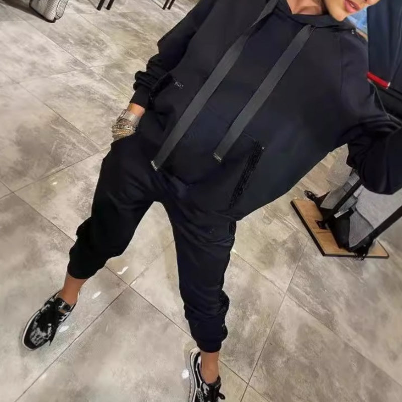 🌷Novinky podzimu✨Dámský dvoudílný top a kalhoty s kapucí se stahovací šňůrkou