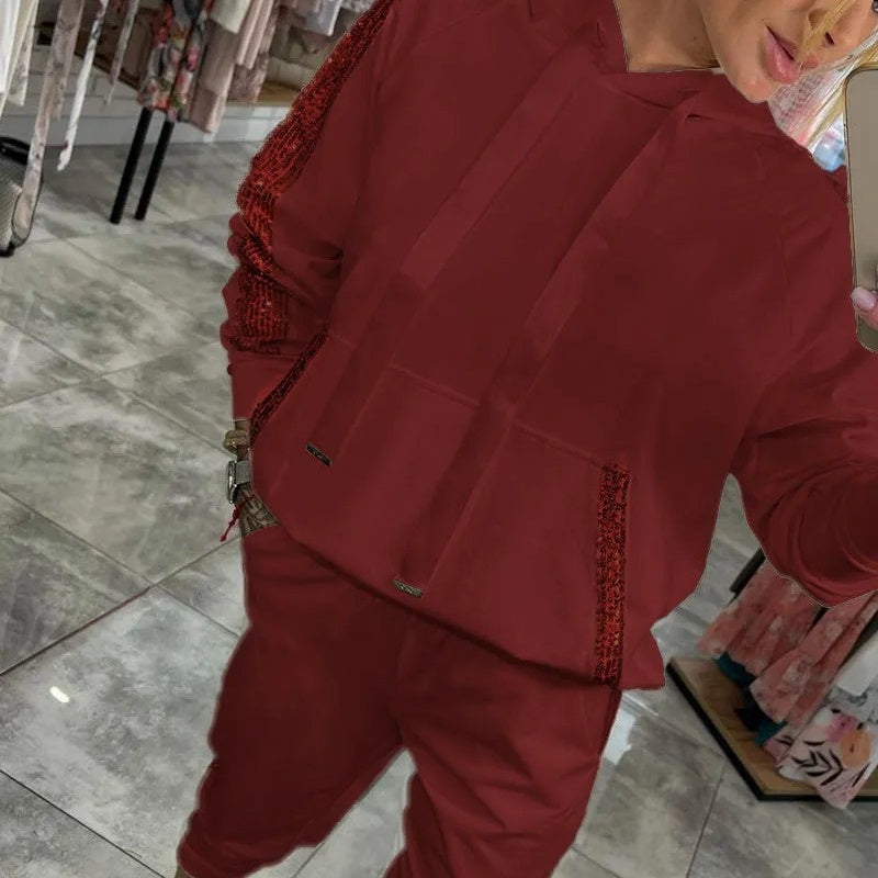 🌷Novinky podzimu✨Dámský dvoudílný top a kalhoty s kapucí se stahovací šňůrkou