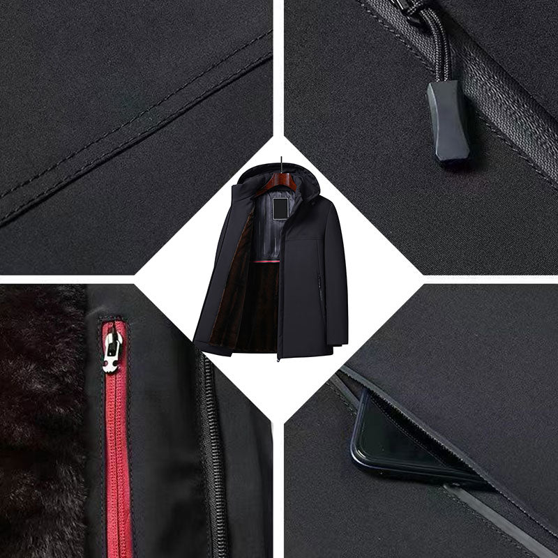 Pánský zesílený teplý kabát s kapucí