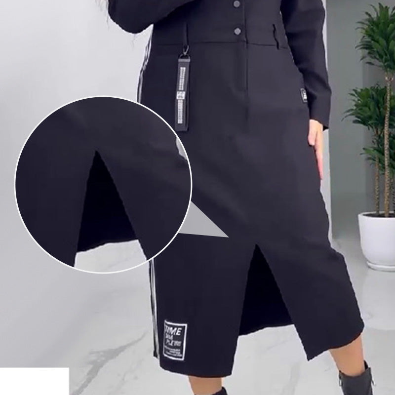 Dámské šaty s dlouhým rukávem, knoflíky a průstřihy