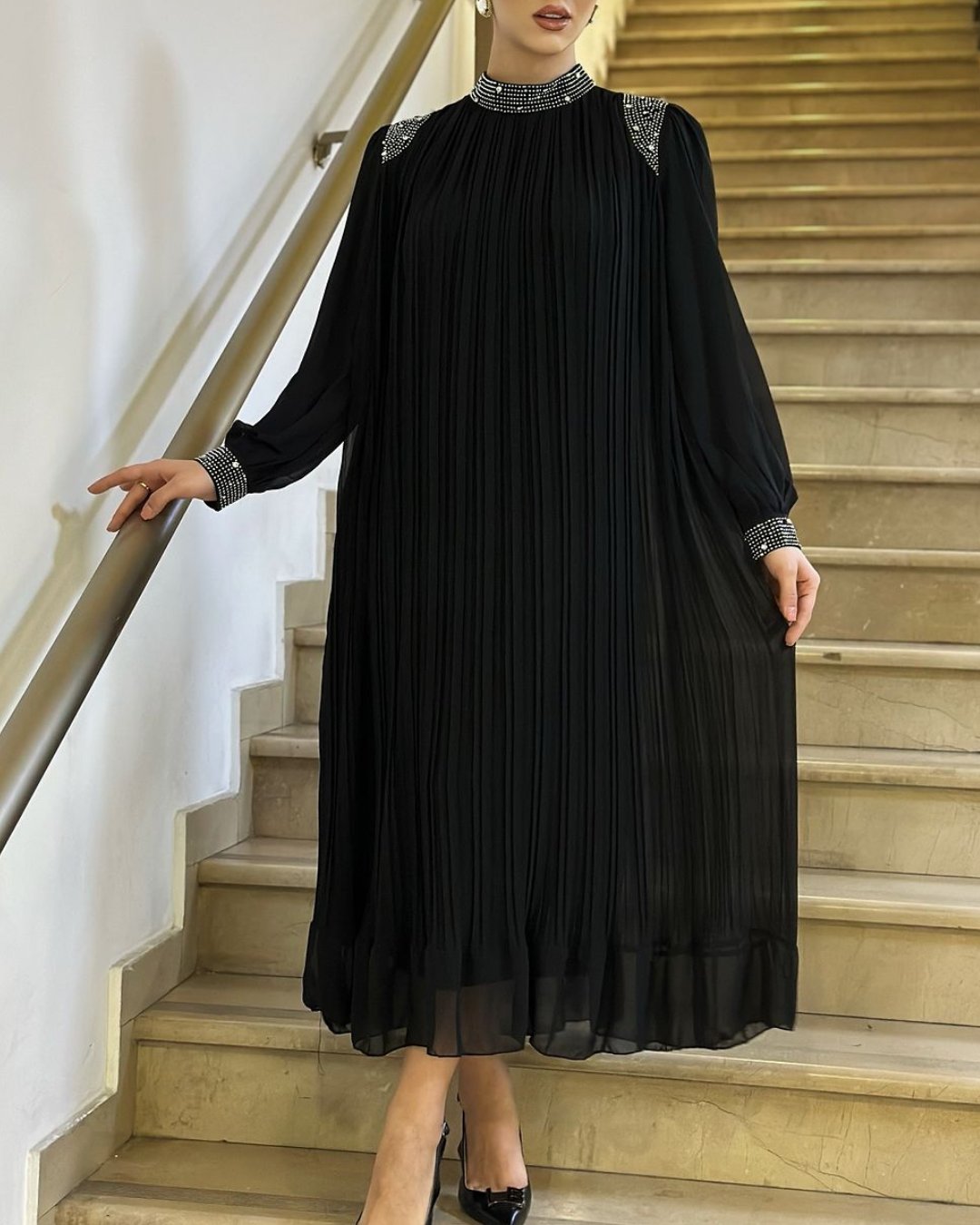 🌹Plisované maxi šaty s lesklými krystaly