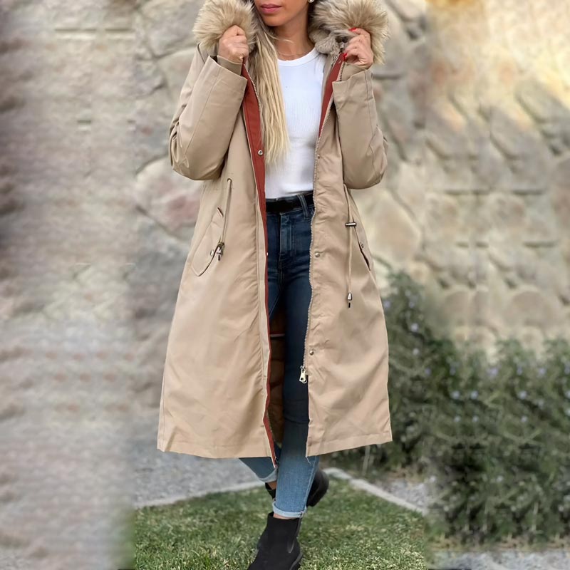 ❄️ Dámský zimní kabát s kapucí a kožešinovým límcem Casual Parka