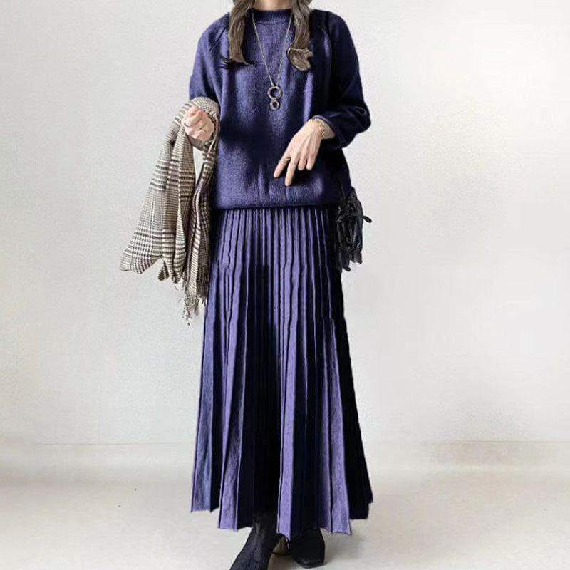 Dámský 2dílný top a skládaná sukně s kulatým výstřihem