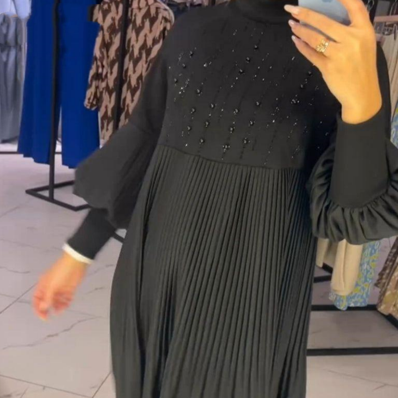 Dámské šaty nadměrné velikosti s rozšířenými rukávy a stojáčkem