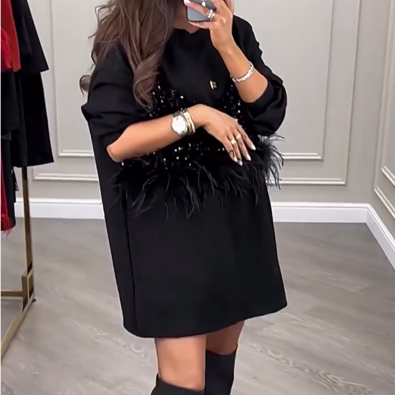 Módní dámské dvoudílné šaty s černými flitry