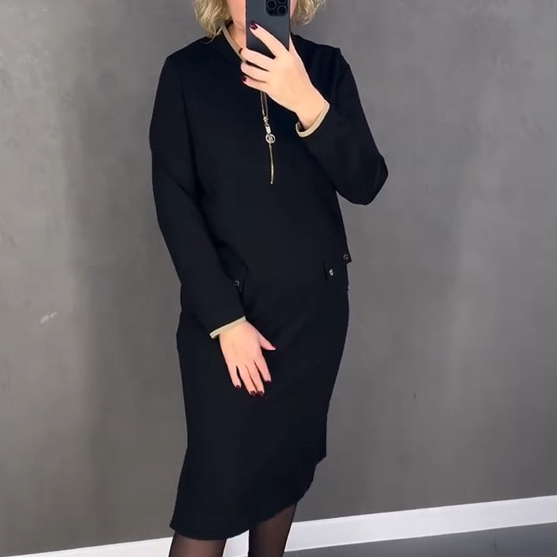 Dámské elegantní černé šaty s dlouhým rukávem a zipem