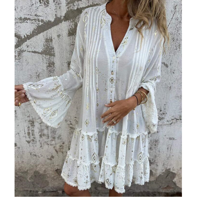 Dámský geometrický potisk Pohodlné midi šaty s výstřihem do V