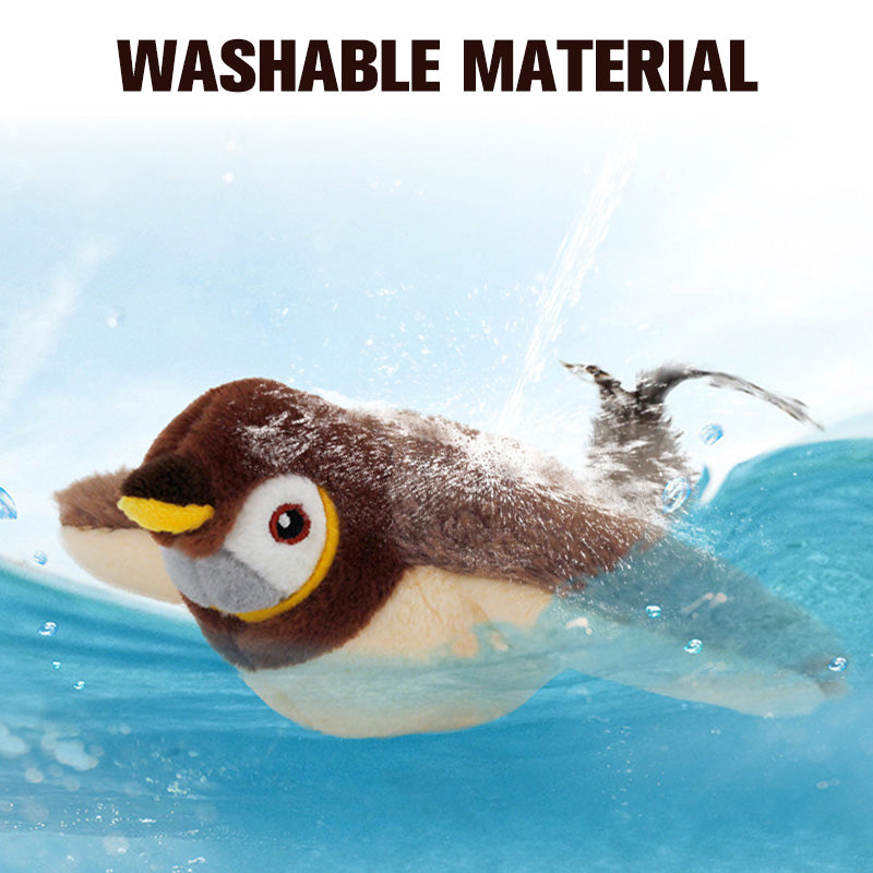 😻 Realistická vrabčí hračka pro kočky – Dobíjecí cvrlikající a mávající ptáček 🐦