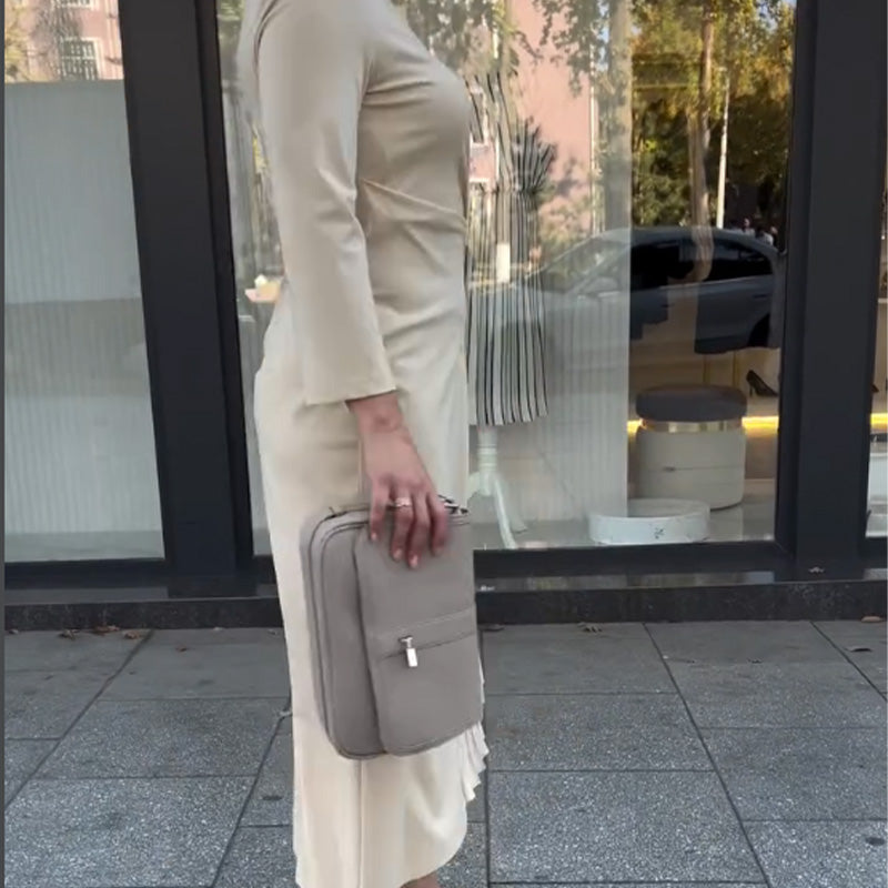 💖Šaty s dlouhým rukávem, plisovaným lemem a kulatým výstřihem