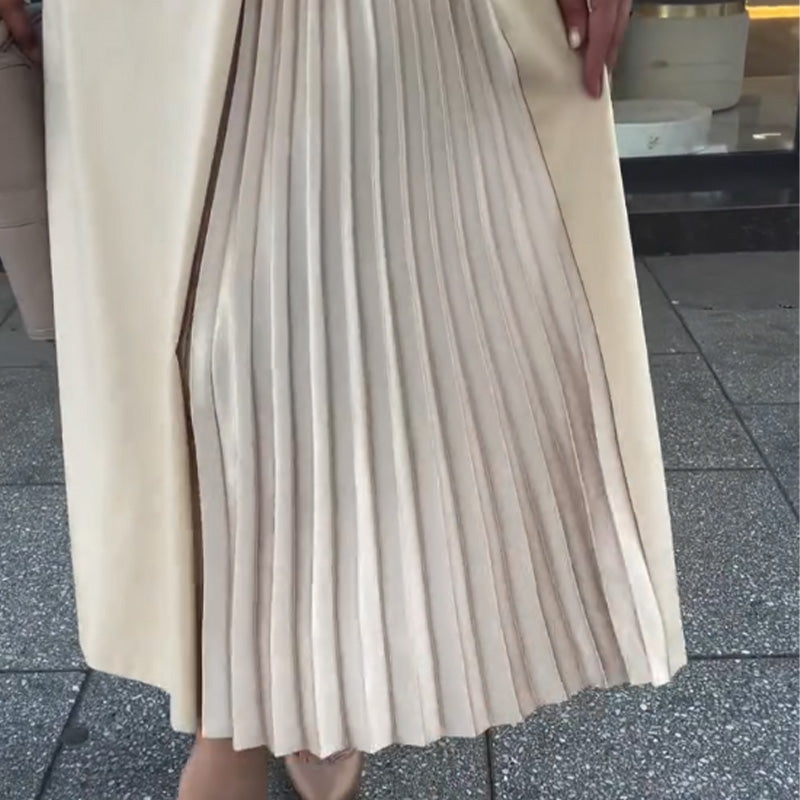 💖Šaty s dlouhým rukávem, plisovaným lemem a kulatým výstřihem