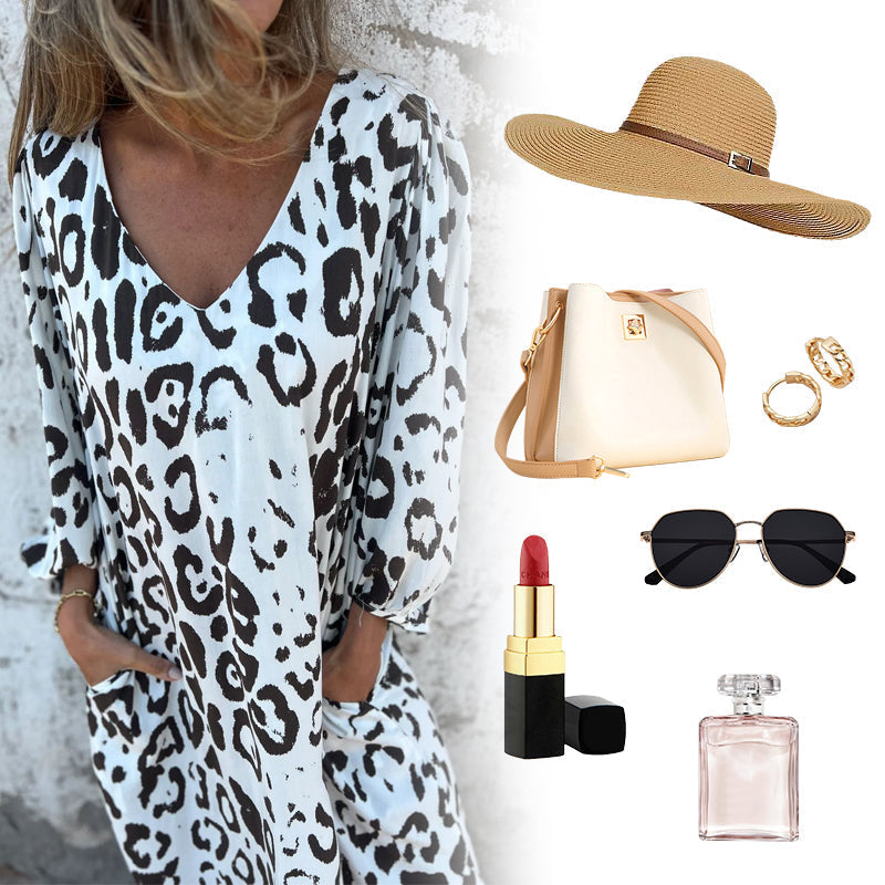 Květinové šaty s výstřihem do V a kapsami