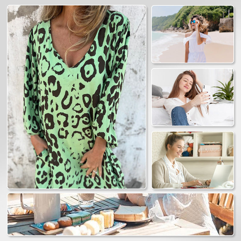 Květinové šaty s výstřihem do V a kapsami