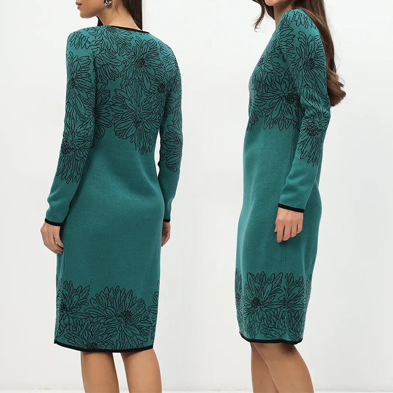 💃2025 Novinka v předobjednávce✨Potištěné rovné šaty s dlouhým rukávem a výstřihem do V