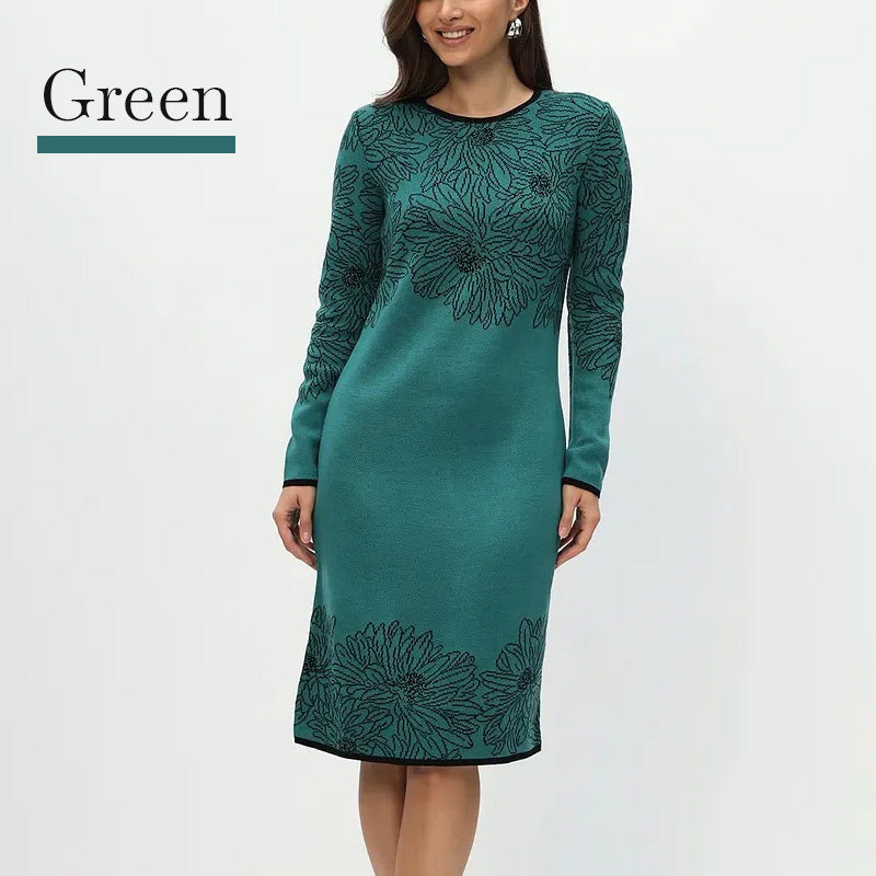 💃2025 Novinka v předobjednávce✨Potištěné rovné šaty s dlouhým rukávem a výstřihem do V