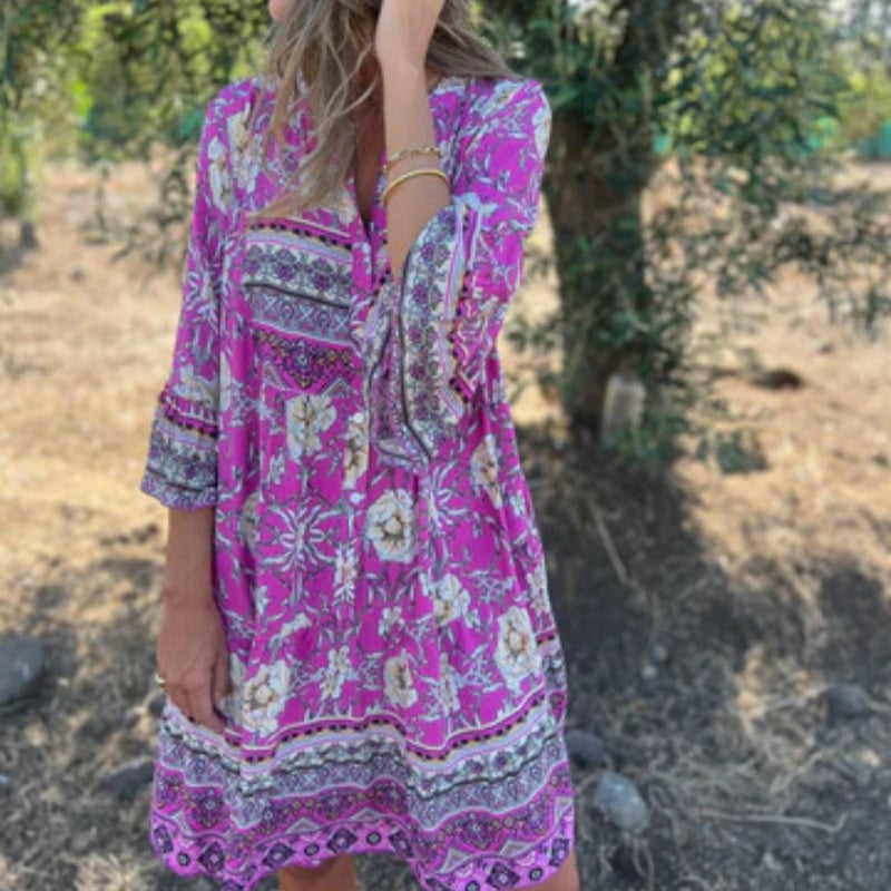 🌸Ležérní květinové šaty s výstřihem do V