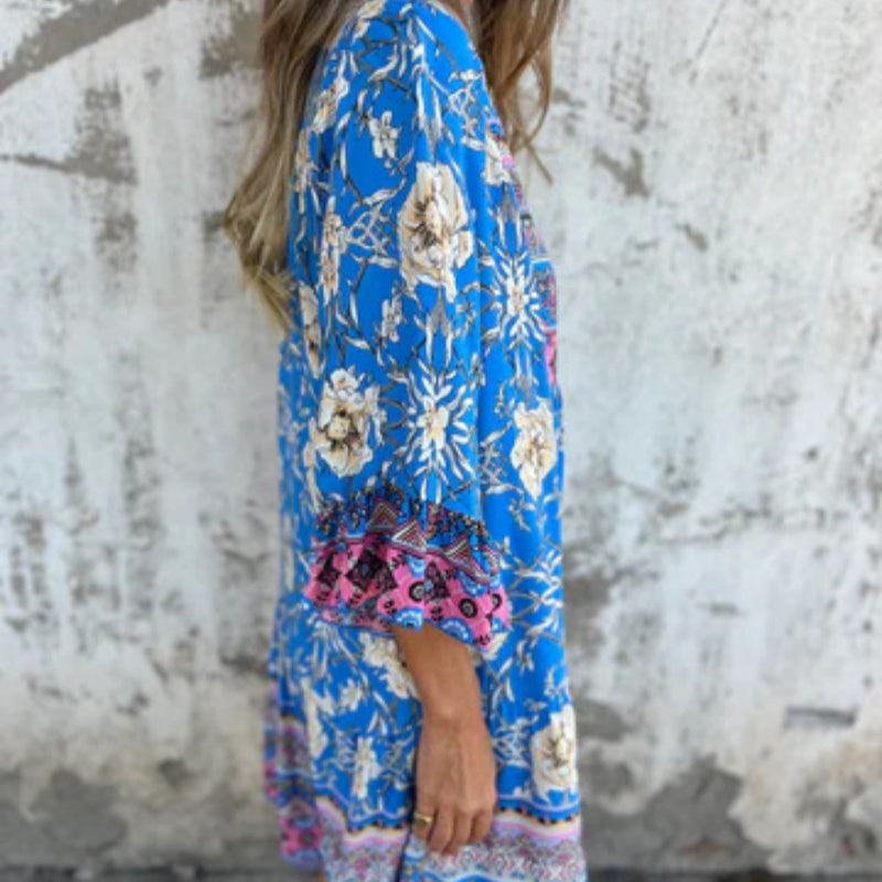 🌸Ležérní květinové šaty s výstřihem do V