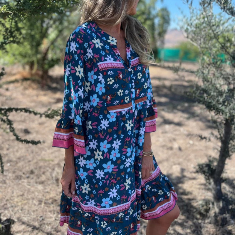 🌸Ležérní květinové šaty s výstřihem do V