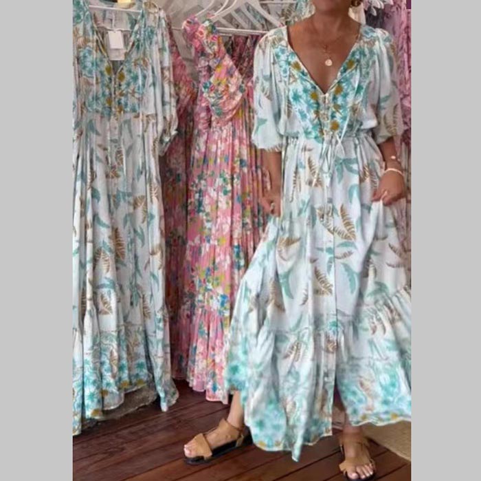 Módní dámské maxi šaty s páskem a výstřihem do V