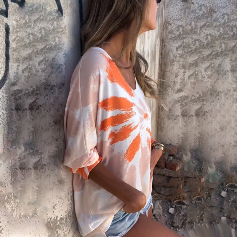 Dámský pohodlný neformální top s výstřihem do V