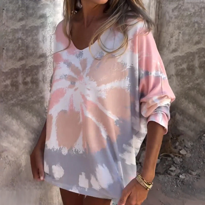 Dámský pohodlný neformální top s výstřihem do V