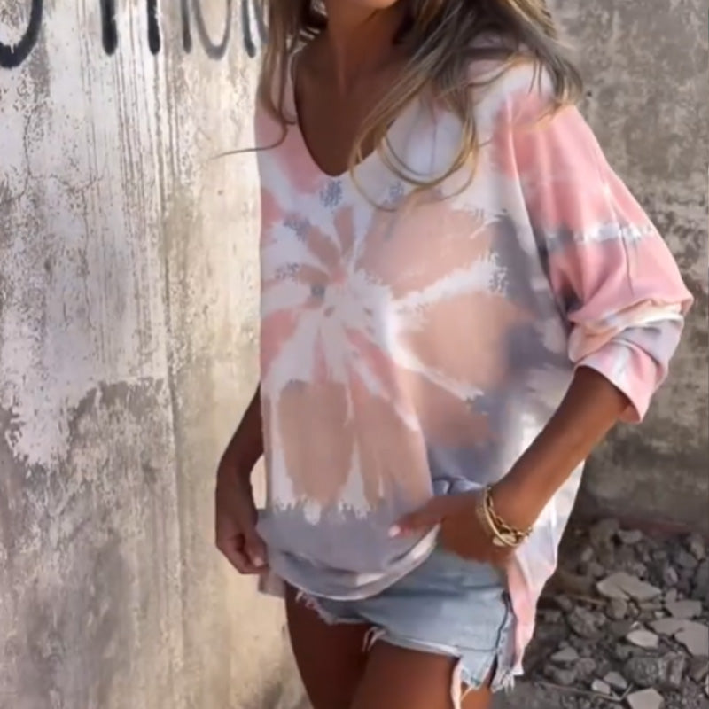 Dámský pohodlný neformální top s výstřihem do V