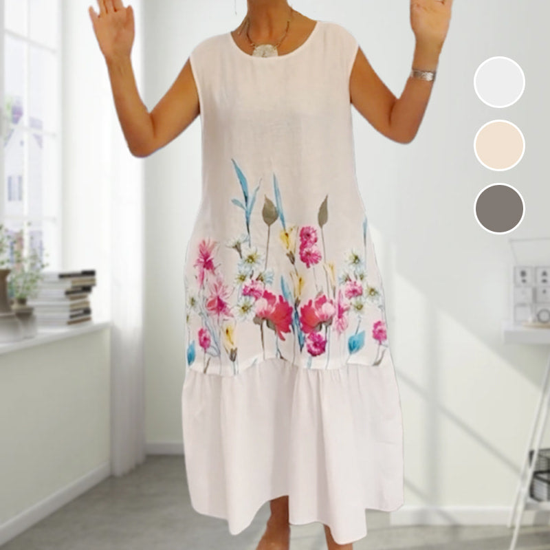 【S-4XL】🌸Dámské volné květinové šaty s kulatým výstřihem bez rukávů