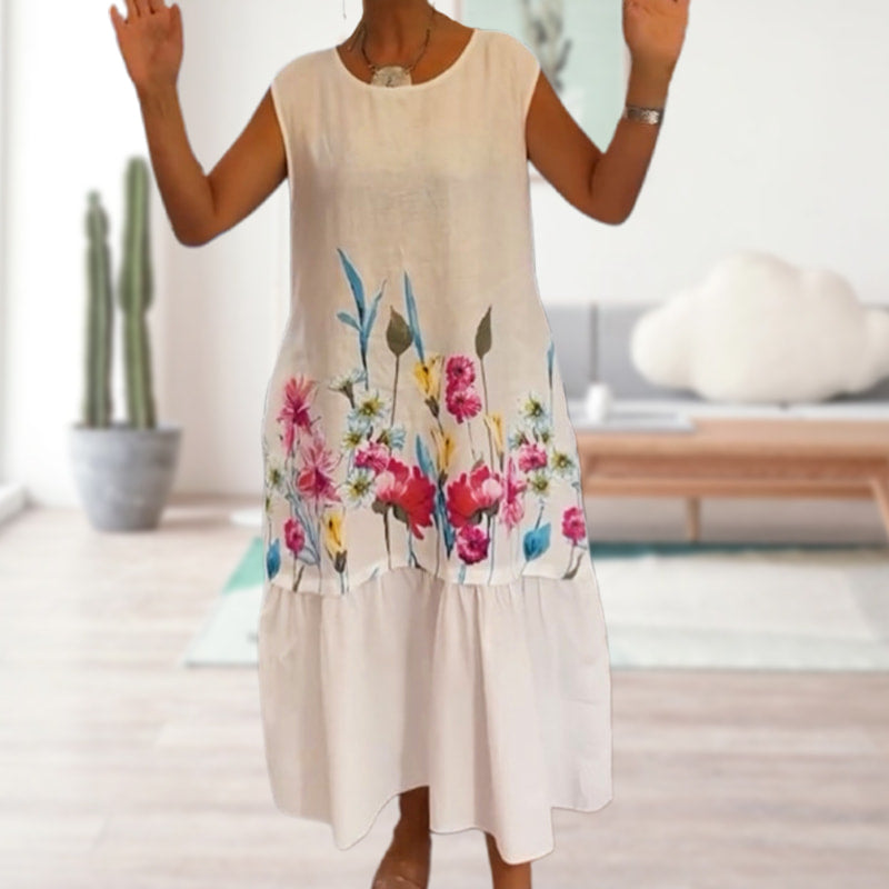 【S-4XL】🌸Dámské volné květinové šaty s kulatým výstřihem bez rukávů